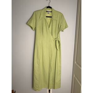 Dress Barn Sage Green Linen Blend Maxi Wrap Dress14W 90s Minimalist Old Money